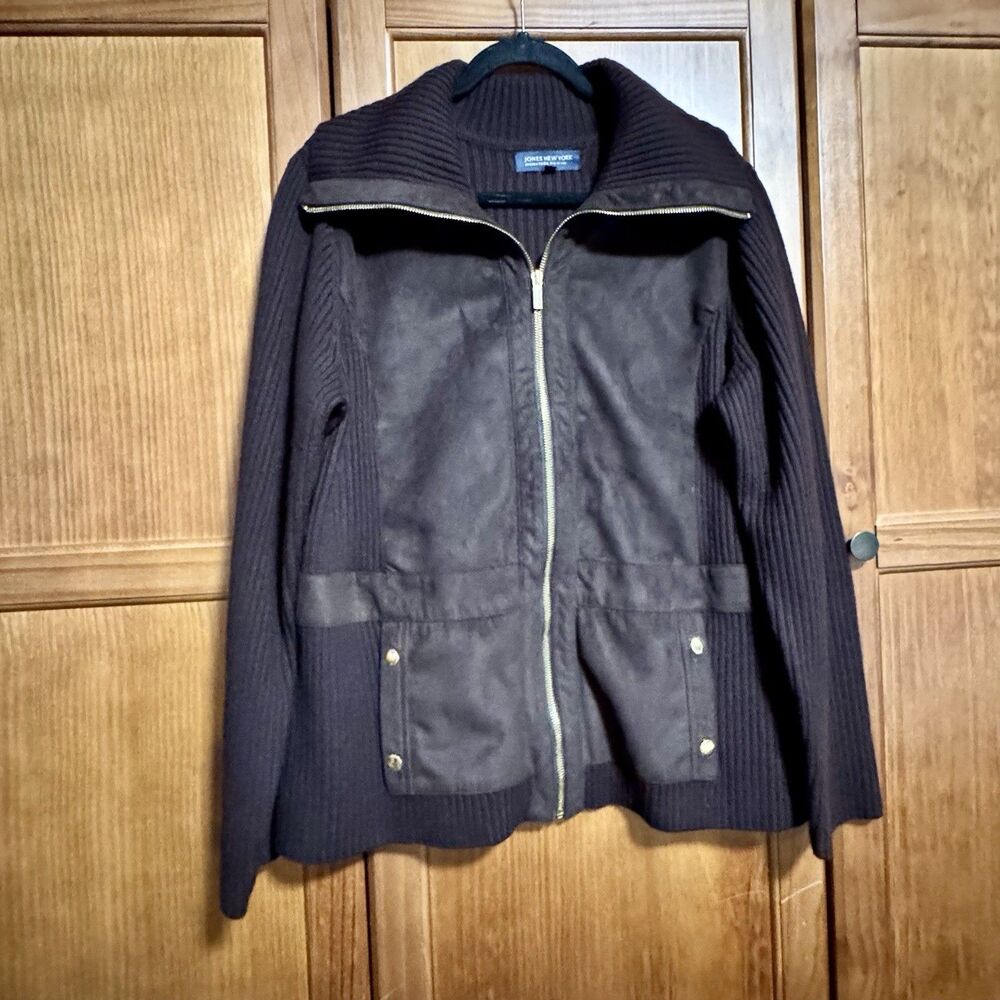 Women’s Chocolate Brown Zip Up Wool Sweater Jacket Jones New York Signature 2X